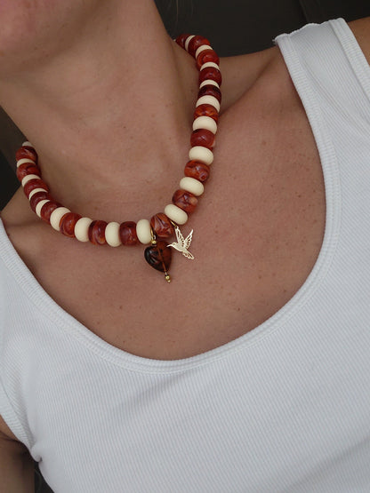 Collier Pop Love Rouge Marbré