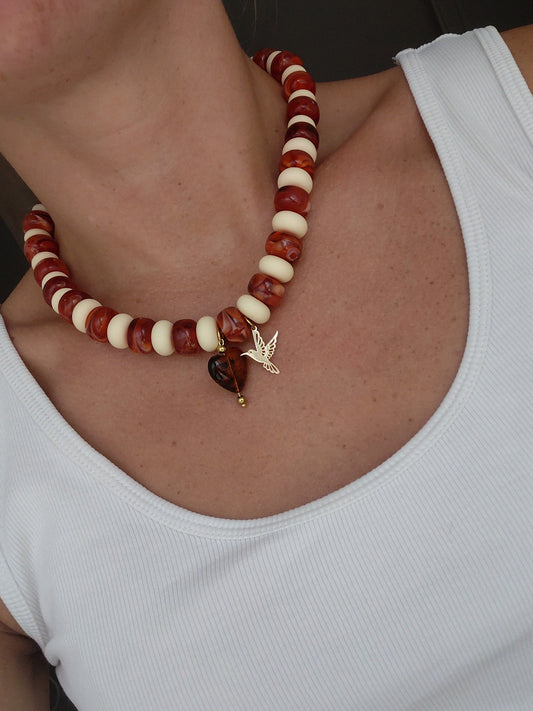 Collier Pop Love Rouge Marbré
